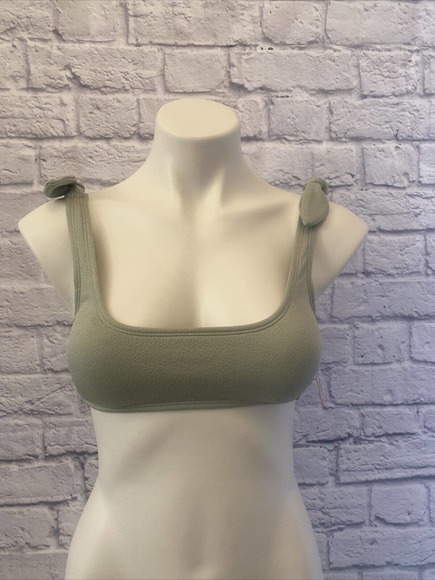 Juniors Textured Shoulder Tie Bralette Bikini Top Xhilaration Green M (4-6) - Picture 1 of 7